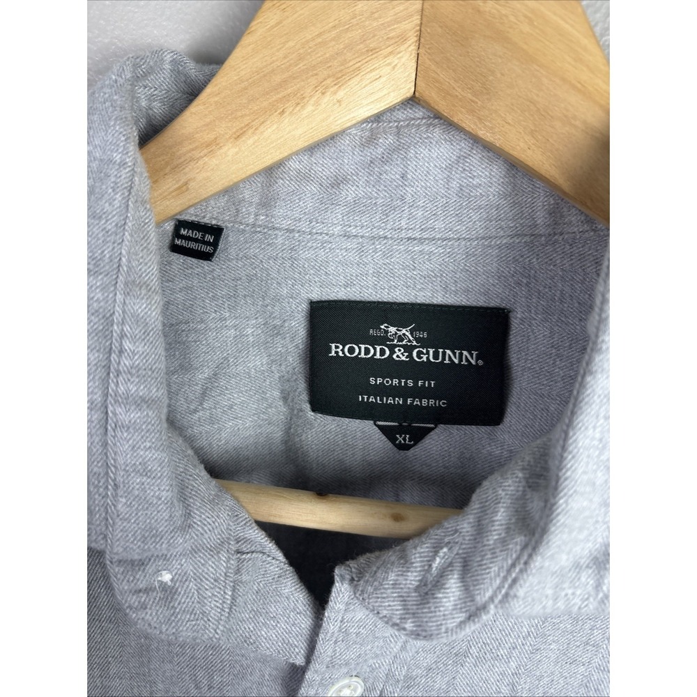 rodd and gunn button Down shirt Size XL Sports Fit Gray Herringbone Italian - Picture 3 of 9
